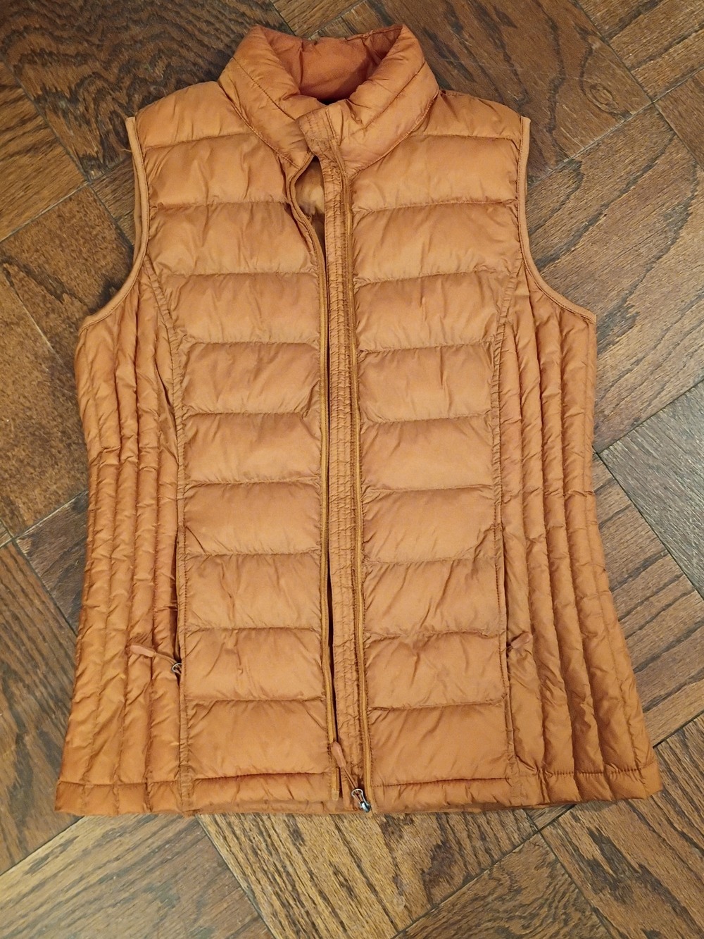 32 Degrees Nylon Quilted Puffer Vest Collared Pumpkin Orange Zip Pockets Size S